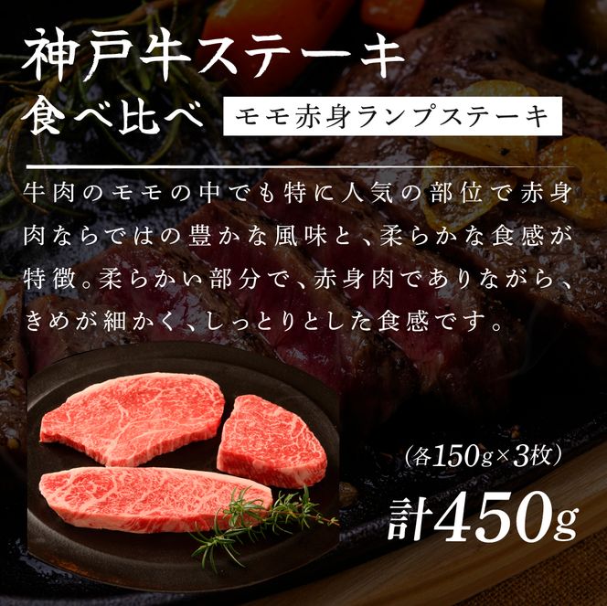 神戸牛 ステーキ 希少部位 食べ比べ Bセット 計5枚 ロースステーキ もも赤身ランプステーキ