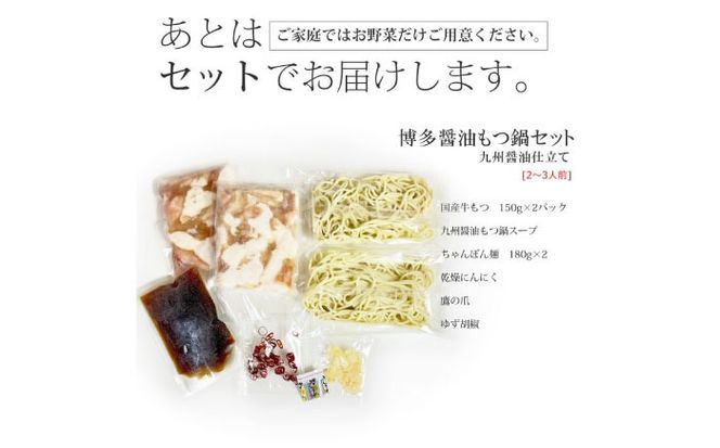 博多もつ鍋セット(九州醤油仕立て) 2〜3人前　国産牛もつ300g《築上町》【株式会社ベネフィス】[ABDF151]
