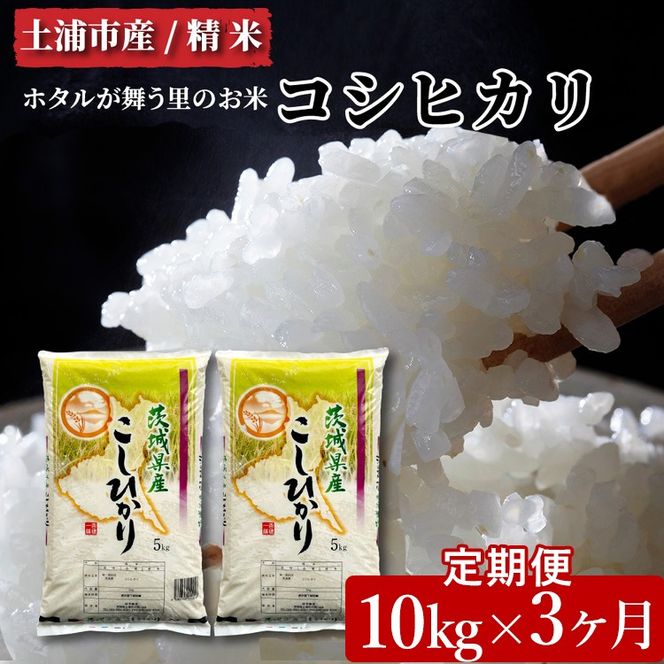 【先行予約】【定期便 3ヶ月】令和6年産　土浦市産コシヒカリ　精米10kg　ホタルが舞う里のお米　※離島への配送不可　※2024年9月上旬～2025年8月上旬頃より順次発送予定