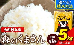 令和6年産 無洗米 も 選べる 森のくまさん 5kg × 1袋  白米 熊本県産 単一原料米 森くま《1月中旬-1月末頃出荷予定》《精米方法をお選びください》送料無料---ng_mk6_j1_24_10000_5kg_h---