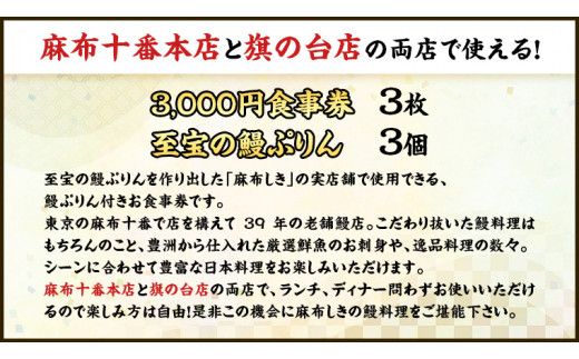【 麻布しき 】「 至宝の 鰻ぷりん 」3個付き お食事券 9000円分 和食 日本食 チケット 鰻 刺身 プリン 利用券 食事券 茨城県 牛久市 ギフト 贈り物 お祝い 贈答 [DJ006us]