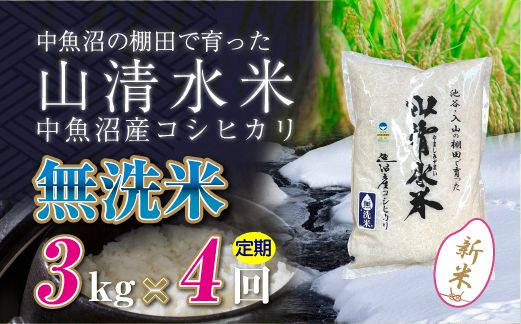 【令和8年産 新米】 【定期便／全4回】無洗米3kg 新潟県魚沼産コシヒカリ「山清水米」