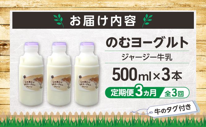 定期便 3ヵ月連続 全3回 のむヨーグルト 生乳100%使用 500ml×3本 北海道産 ジャージー種 [i・ふぁーむ] 【 飲むヨーグルト 牧場直送 幕別 プレーン 濃厚 牛 朝食 】