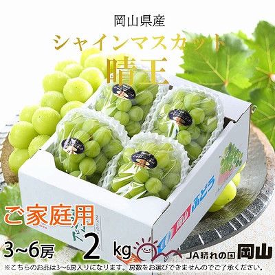 【2026年8月下旬より発送】ご家庭用 岡山県産 シャインマスカット 晴王 2kg(3～6房) ぶどう 葡萄 ブドウ フルーツ 果物