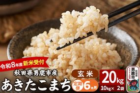【定期便6ヶ月】 あきたこまち ＜令和8年産 新米受付＞ 玄米 20kg（10kg×2袋） 吉運商店 [新米 先行受付 米 こめ コメ 玄米 あきたこまち 秋田県 男鹿市]|23_ysu-222006s