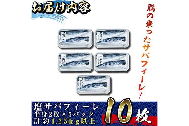 塩サバフィーレ(10枚・計約1.25kg)鯖 さば 塩焼き 煮物 小分け 魚 海産物 冷凍【E-29】【水永水産】
