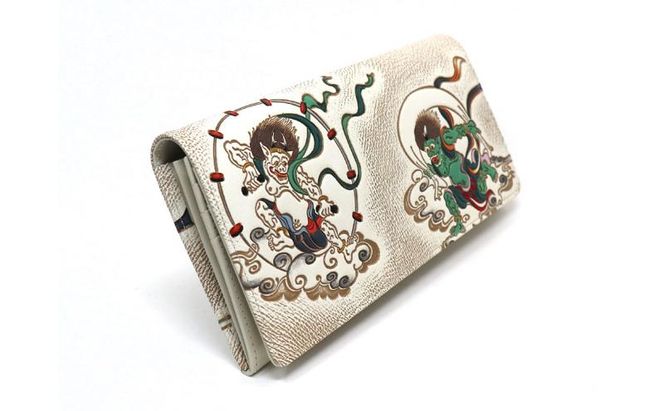 【文庫屋大関】束入れ 風神雷神【皮革工芸品】 財布 お札 お札入れ 長財布 カード 小銭 牛革 手作り 日本製 墨田区 東京都