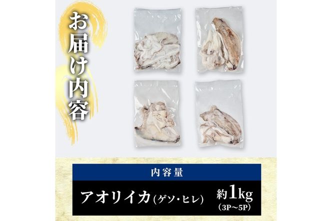 〈訳あり〉加熱用 アオリイカ(ゲソ・ヒレ) (計約1kg・3P～5P) 魚介 イカ 塩焼き 冷凍 おつまみ 海鮮 海の直売所 大分県 佐伯市【AS145】【海べ (株)】