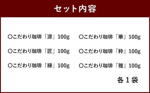 【生豆を50℃洗浄】こだわり珈琲（粉） 詰め合わせ セット（6種×100g）計6袋 珈琲 こーひー コーヒー グァテマラ ブラジル コロンビア 粉