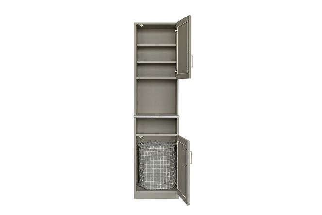 ビルネ 45 ランドリーキャビネット H 右開き【グレー 完成品 大理石調 真鍮 ランドリー収納 バスケット付き 右開き】(H062379)