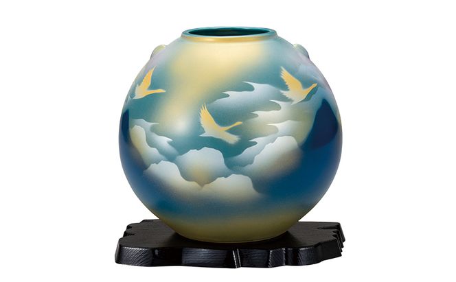 九谷焼　7号花瓶　雲海鶴（台付） 