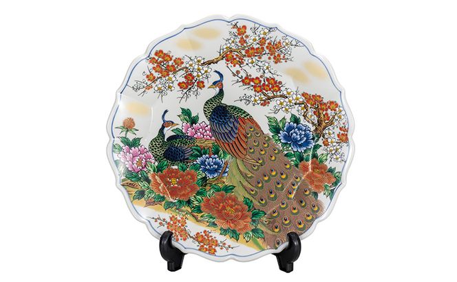 九谷焼　10号飾皿　牡丹孔雀（皿立付） a05 