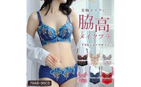 脇高メイクブラ［173N48］脇高 メイクブラ ブラショーツセット 1セット 選べる カラー ブラック レッド ピンク ブルー グレー ベージュ サイズ パット有 パット無 ブラジャー 育乳 産後