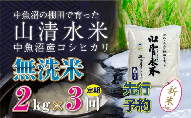 【令和8年産 先行予約】【定期便／全3回】無洗米2kg 新潟県魚沼産コシヒカリ「山清水米」
