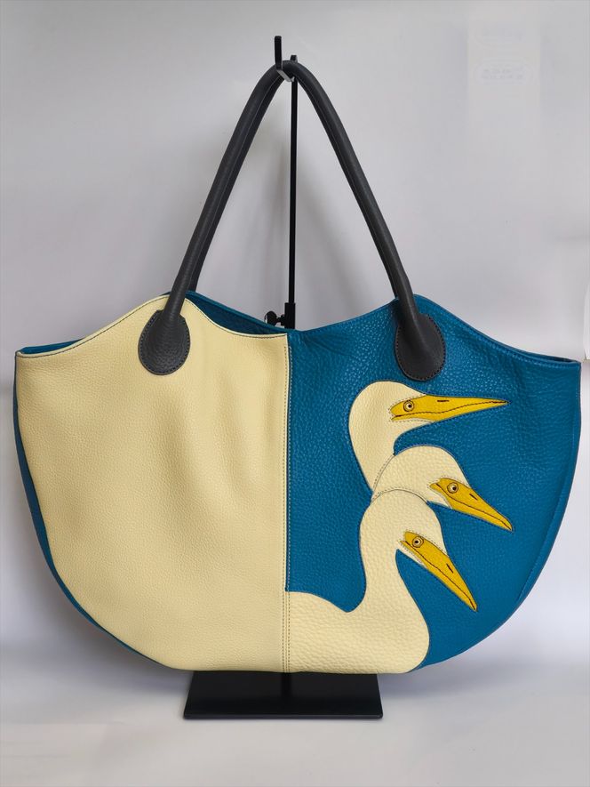 「鞄工房　香」鳥の二色トートバッグ （横型） FAA7066