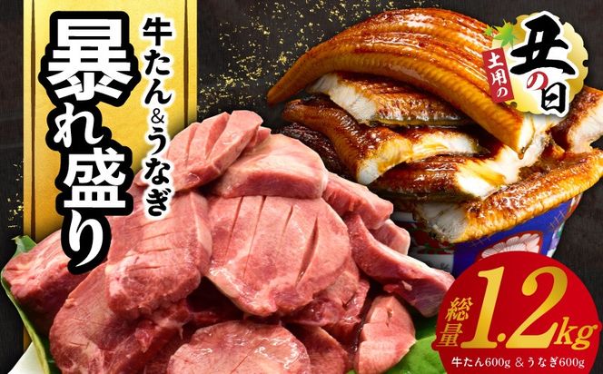 G3614d 【7/26土用の丑の日】暴れ盛りセット 牛たん & うなぎ 総量 1.2kg【600g×2 牛肉 厚切り牛タン 鰻 蒲焼き 訳あり サイズ不揃い 小分け 家計応援】