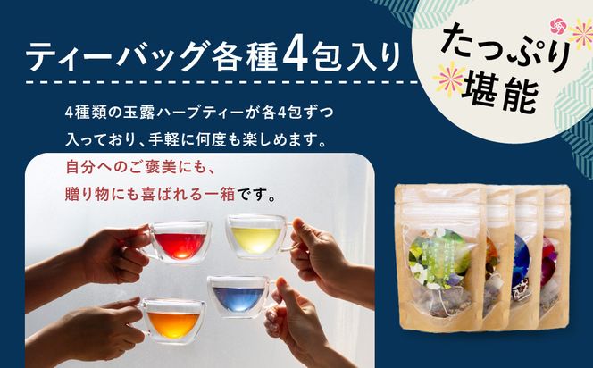 【京都ぎょくろのごえん茶】4色の玉露ハーブティー はなぎょくろ 飲み比べセット［ 京都 お茶 ハーブブレンド 玉露 ぎょくろ 人気 おすすめ 飲み比べ プレゼント ギフト お取り寄せ 通販 送料無料 ふるさと納税 ］ 261009_A-UZ004