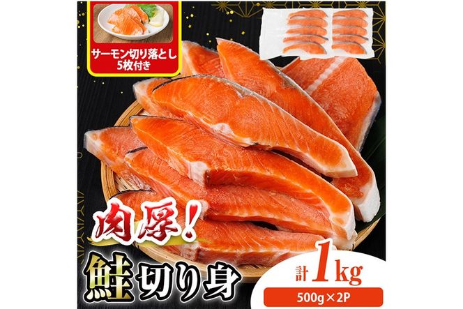 肉厚 鮭 切り身(計1kg・500g×2P)  サーモン切り落とし5枚付き！ 厚切り 塩 しゃけ さけ サケ 切身 塩鮭 塩焼き 焼き魚 おかず お惣菜 冷凍 厚切【AW-136】【丸正水産】