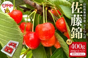 【2026年産 先行予約】さくらんぼ「佐藤錦」秀品 400gバラ詰め（200g×2パック） Mサイズ以上 山形県 東根市 hi088-009