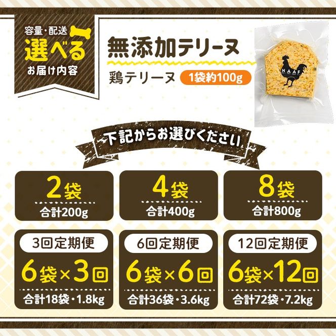 a1057 《容量・配送が選べる》＜保存料・着色料 不使用＞愛犬用無添加鶏テリーヌ(2袋・4袋・8袋・定期便)【Nフードサービス】姶良市 鶏 テリーヌ 犬 ドッグ ペット フード エサ おやつ ごはん ご飯 間食 ご褒美 ペット関係 
