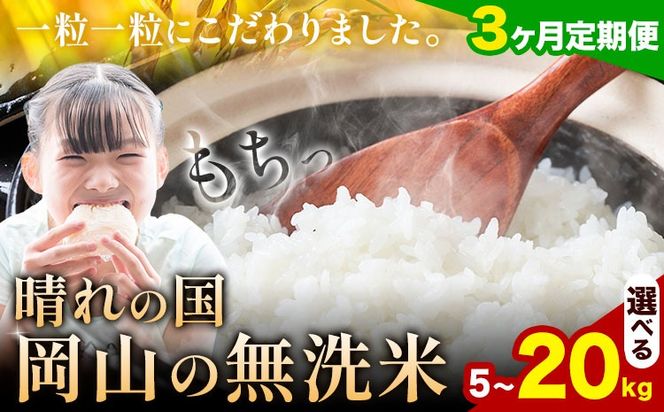【3ヶ月定期便】晴れの国岡山の無洗米 選べる内容量 5kg 10kg 15kg 20kg 岡山県産 無洗米 無洗 米 矢掛町《申し込み翌月から発送》米 コメ---ofn_homtei_25_34500_mo3num1---