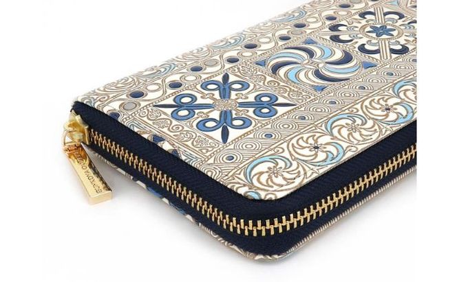 長財布 大容量 ぐるっとファスナーの長財布 錦紗〈青〉 文庫屋大関 通帳が入る 財布 レディース ラウンドファスナー レザー 本革 革 文庫革 レディース財布 お財布 通帳 通帳入れ 通帳ケース 日本製 東京 墨田区