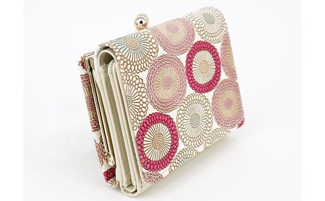 【文庫屋大関】三つ折りミニ財布　笠菊（桃花）【皮革工芸品】 ファッション 小物 民芸品 お札 カード 小銭 手のひらサイズ コンパクト 厄除け 牛革 手作り 大人可愛い 