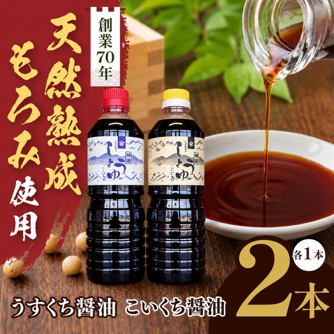 長野県産丸大豆使用 天然熟成もろみをしぼった醤油 2本セット（うすくち1L、こいくち1L）｜醤油 しょうゆ 調味料 信州 伊那産 こいくち うすくち 詰合せ 大豆 天然熟成 国産 長野県産 信州産 コク【012-b0】