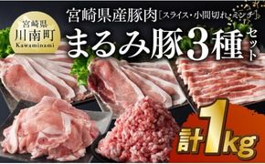 豚肉 宮崎県産豚肉「まるみ豚」3種セット(スライス・小間切れ・ミンチ)　計1kg 【 豚肉 豚 肉 国産 川南町 スライス 小間切れ ミンチ 】☆[D11515]