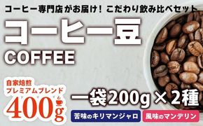 コーヒー スペシャルブレンド 苦みのキリマンジャロ＆風味のマンデリン＜深煎り2種セット＞各200g×2袋 計400g【豆のままで発送】