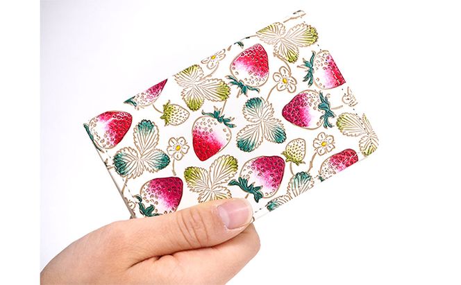 パスケース 名刺入れとしても パスカードホルダー いちご 文庫屋大関 名刺入れ 名刺ケース レディース 定期券入れ 定期入れ 名刺 カードケース 二つ折り 薄型 レザー 本革 革 文庫革 日本製 東京 東京都 墨田区