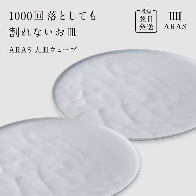 ARAS 大皿ウェーブ 2枚セット【カラー：ホワイト2枚】27cm 大皿 プレート 割れない 保証付き ARAS エイラス 色が選べる 皿 食器 うつわ 贈り物 ギフト 3万円 30000円 F6P-2599