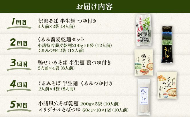 信州そば 人気商品5種　食べ比べ　定期便　（家庭用簡易梱包）/　蕎麦 ソバ 長野 お土産 ご当地 お取り寄せ 麺類