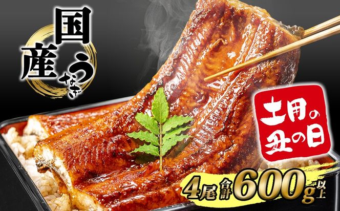 K2391 国産 うなぎ 蒲焼き 境町秘伝のタレ 4度焼きあげ 4尾 計600g以上 簡易包装 タレ 山椒 付き