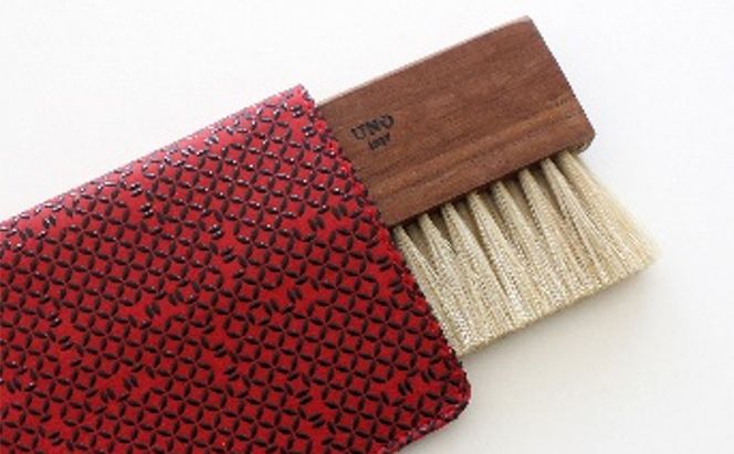 STAND BRUSH ／ 携帯用ケースつき　印伝・黒　紫　赤 ブラシ 卓上ブラシ 洋服ブラシ 馬毛 工芸品 日本製 墨田区 東京