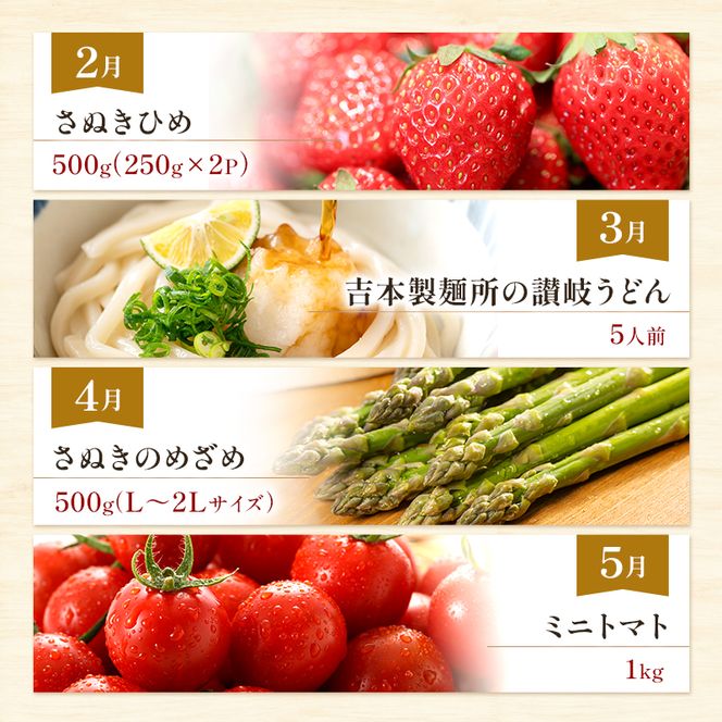 東かがわ市ちょこっと定期便(12回) 卵 キウイ 黒毛和牛 みかん いちご 讃岐うどん アスパラ トマト メロン コーン 豚肉 シャインマスカット 香川