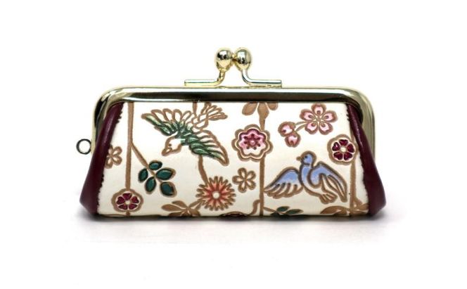 【文庫屋大関】印鑑ケース 枝垂れ花鳥【皮革工芸品】 革製品 工芸品 民芸品 牛革 小物入れ お祝い ギフト プレゼント 墨田区 東京都