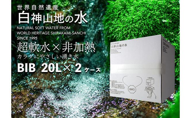 白神山地の水 20L×2ケース ナチュラルウォーター 飲料水 軟水 超軟水 非加熱 弱酸性 湧水 湧き水 水 ウォーター 青森県 鰺ヶ沢町 国産 飲料類 ミネラルウォーター 