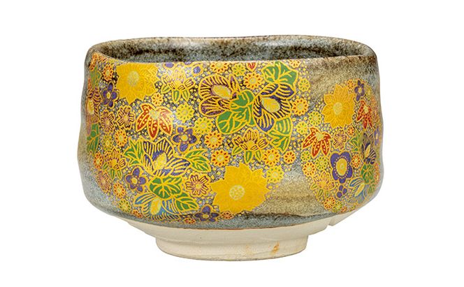 九谷焼　 抹茶碗　花詰　a03 