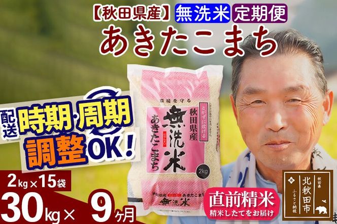 令和7年産《定期便9ヶ月》秋田県産 あきたこまち 30kg【無洗米】(2kg小分け袋) 2025年産 お届け時期選べる お届け周期調整可能 隔月に調整OK お米 おおもり [おおもり 秋田 お米 あきたこまち 米どころ 東北 北秋田市 定期便 毎月お届け]|oomr-31009