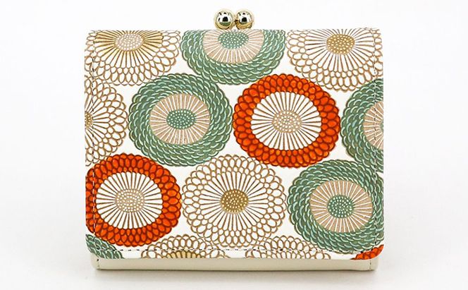 【文庫屋大関】三つ折りミニ財布　笠菊（若草）【皮革工芸品】 ファッション 小物 民芸品 お札 カード 小銭 手のひらサイズ コンパクト 厄除け 牛革 手作り 大人可愛い 