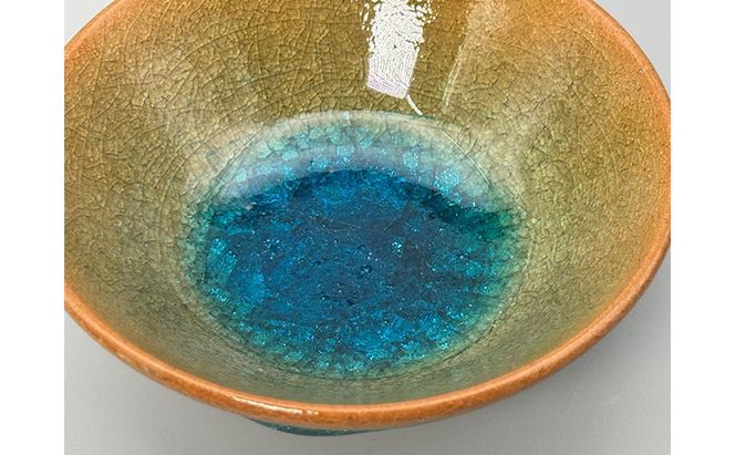 虫明焼 灰釉彩貫入盃(小鉢・青、黒井博史 作) 工芸品 食器 酒器 盃