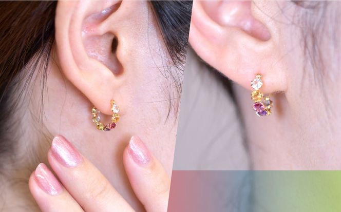 K18イエローゴールド　マルチカラー　フープピアス管理番号686783 218-242-c