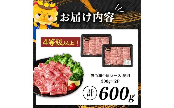 鹿児島県産黒毛和牛肩ロース焼肉用 (計600g・300g×2P) a4-114
