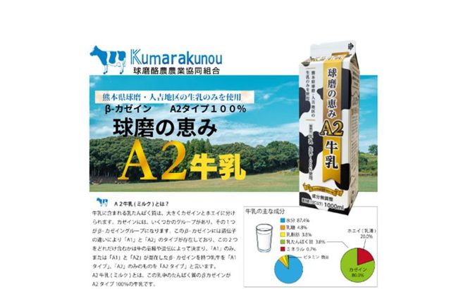 牛乳 お腹にもやさしいA2ミルク！球磨人吉産 球磨の恵み A2牛乳 4本パック ミルク  【配送不可：沖縄県、離島】