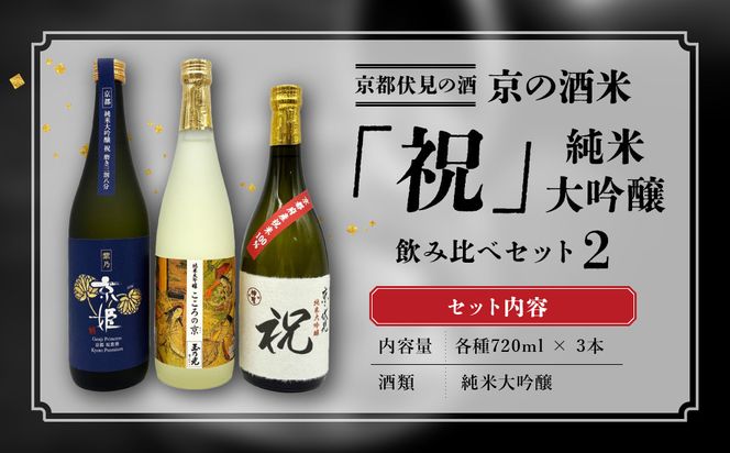 【京都伏見の酒】京の酒米「祝」 純米大吟醸飲み比べセット2［ 京都 伏見 酒房 飲み比べ 純米大吟醸 人気 おすすめ お酒 日本酒 地酒 ご当地 酒蔵 酒造 ギフト プレゼント お取り寄せ 通販 送料無料 ふるさと納税 ］ 261009_A-CN024