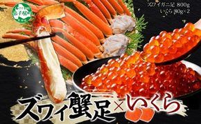 3416.  ズワイガニ足 800g ＆ いくら 80g×2個 セット 蟹 海鮮 イクラ 食べ方ガイド・専用ハサミ付 カニ かに 蟹 海鮮 送料無料 期間限定 数量限定 北海道 弟子屈町