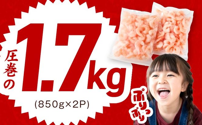 G5435 むきえび 定期便 1.7kg×6回 特大5Lサイズ【下処理不要 小分け 850g×2P 訳あり サイズ不揃い バナメイエビ バラ凍結】