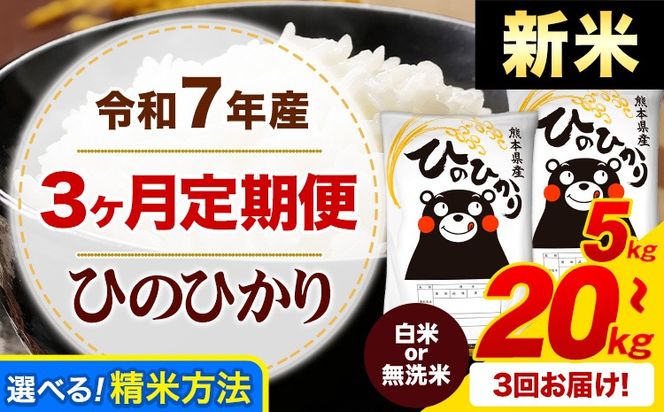 【3ヶ月定期便】新米 令和7年産 ひのひかり  白米 or 無洗米 《お申込み翌月から出荷》 選べる内容量 計3回お届け  白米 無洗米 熊本県産 単一原料米 ひの 熊本県 御船町 ---mifune_lcl_990_mo3---