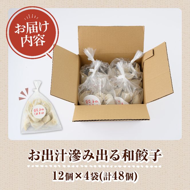 ＼テレビで紹介されました！／お出汁滲み出る和餃子(計48個・12個入り×4袋) 餃子 生餃子 ギョウザ ぎょうざ ギョーザ セット 詰め合わせ おかず お惣菜 冷凍 和風 水餃子【餃子のはま田】akn096-01